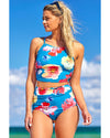 Blue Floral Print Spaghetti Straps Tankini Set - XL