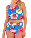 Blue Floral Print Spaghetti Straps Tankini Set - XL