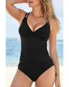 Black Ribbed Dual Crisscross Straps Cut-Out Back Tankini Suit - 2XL