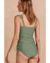 Mist Green Drawstring Ruched Wide Straps Tankini Set - L