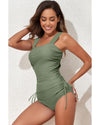 Mist Green Drawstring Ruched Wide Straps Tankini Set - L