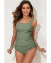 Mist Green Drawstring Ruched Wide Straps Tankini Set - L