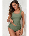 Mist Green Drawstring Ruched Wide Straps Tankini Set - M