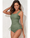 Mist Green Drawstring Ruched Wide Straps Tankini Set - M