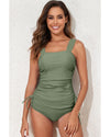 Mist Green Drawstring Ruched Wide Straps Tankini Set - XL