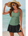 Mist Green Scoop Neck Adjustable Tankini and Matching Skort Bathing Suit - M