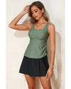 Mist Green Scoop Neck Adjustable Tankini and Matching Skort Bathing Suit - M