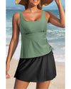 Mist Green Scoop Neck Adjustable Tankini and Matching Skort Bathing Suit - M