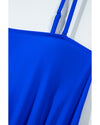 Dark Blue Bow Peplum Waist Spaghetti Straps Tankini Set - L