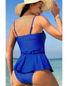 Dark Blue Bow Peplum Waist Spaghetti Straps Tankini Set - XL