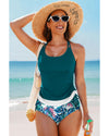 Sea Green Drawstring Tummy Control Mix-and-match 2pcs Tankini Swimsuit - 2XL