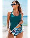 Sea Green Drawstring Tummy Control Mix-and-match 2pcs Tankini Swimsuit - 2XL