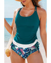 Sea Green Drawstring Tummy Control Mix-and-match 2pcs Tankini Swimsuit - 2XL