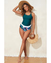 Sea Green Drawstring Tummy Control Mix-and-match 2pcs Tankini Swimsuit - 2XL