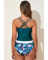 Sea Green Drawstring Tummy Control Mix-and-match 2pcs Tankini Swimsuit - 2XL
