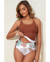 Mineral Red Drawstring Tummy Control Mix-and-match 2pcs Tankini Swimsuit - XL