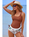 Mineral Red Drawstring Tummy Control Mix-and-match 2pcs Tankini Swimsuit - XL