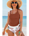 Mineral Red Drawstring Tummy Control Mix-and-match 2pcs Tankini Swimsuit - XL
