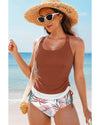 Mineral Red Drawstring Tummy Control Mix-and-match 2pcs Tankini Swimsuit - XL