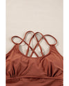 Mineral Red Drawstring Tummy Control Mix-and-match 2pcs Tankini Swimsuit - XL
