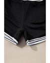 Black Striped Patchwork Side Drawstring Bottoms Tankini Set - S