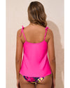 Rose Red Tie Shoulder Floral Print Cute Tankini Set - XL