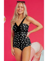 Black Polka Dot Print V Neck Tankini Set - 2XL