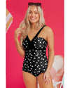 Black Polka Dot Print V Neck Tankini Set - L