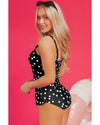 Black Polka Dot Print V Neck Tankini Set - L