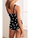 Black Polka Dot Print V Neck Tankini Set - L
