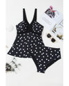 Black Polka Dot Print V Neck Tankini Set - L