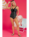 Black Polka Dot Print V Neck Tankini Set - M