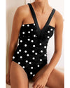 Black Polka Dot Print V Neck Tankini Set - M