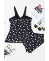 Black Polka Dot Print V Neck Tankini Set - M