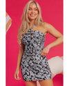 Black Abstract Printed Buckle Crossed Straps Skirted Tankini 2pcs Swimsuit - M