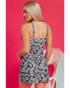 Black Abstract Printed Buckle Crossed Straps Skirted Tankini 2pcs Swimsuit - M