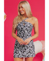 Black Abstract Printed Buckle Crossed Straps Skirted Tankini 2pcs Swimsuit - M