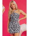 Black Abstract Printed Buckle Crossed Straps Skirted Tankini 2pcs Swimsuit - M