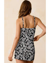 Black Abstract Printed Buckle Crossed Straps Skirted Tankini 2pcs Swimsuit - M