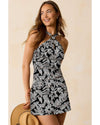 Black Abstract Printed Buckle Crossed Straps Skirted Tankini 2pcs Swimsuit - M
