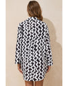 Black Stripe Print Loose Fit Open Front Beach Cover Up - M