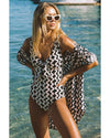 Black Stripe Print Loose Fit Open Front Beach Cover Up - XL