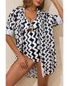 Black Stripe Print Loose Fit Open Front Beach Cover Up - XL