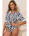 Black Stripe Print Loose Fit Open Front Beach Cover Up - XL