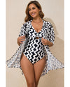 Black Stripe Print Loose Fit Open Front Beach Cover Up - XL