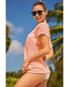 Pink Loose Fit Pockets Short Sleeve Beach Cover Up - L
