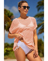 Pink Loose Fit Pockets Short Sleeve Beach Cover Up - L