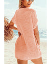 Pink Loose Fit Pockets Short Sleeve Beach Cover Up - L