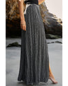 Black Printed Striped Printed Slit Wide Leg High Waist Pants - XL