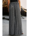 Black Printed Striped Printed Slit Wide Leg High Waist Pants - XL